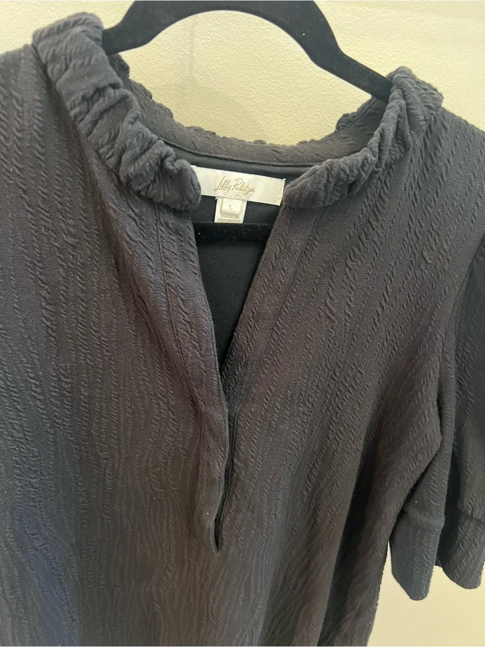 Lilly Pulitzer Black Textured Puff-Sleeve Blouse
